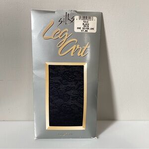 Vintage Lycra Phantom Silks Leg Art Lacy Floral Knee Hi's Black One Size NOS